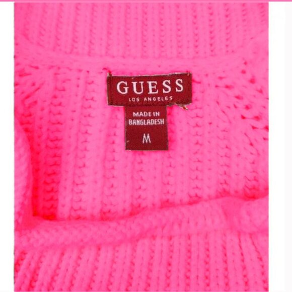 RARE Vntg Guess Ribbed Cut Out Cold Shoulder knit Sweater Salmon Pink Barbiecore - Picture 4 of 15